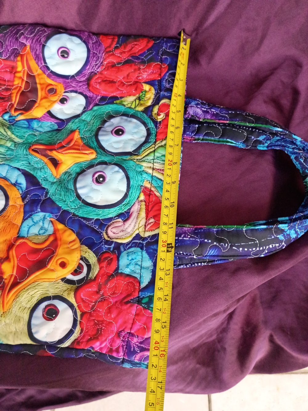 Colorful Cartoon Chicken Quilted Tote Bag - Multicolor - Picture 4 of 5